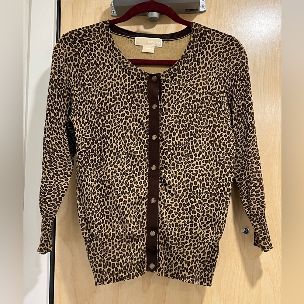 Michael Kors Leopard Print Snap Up Sweater - Small Petite